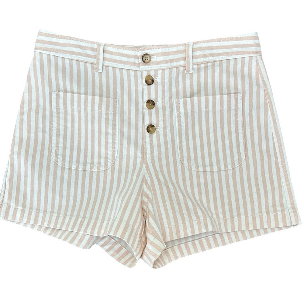 Gap Hi Rise Seafar Shifting Sand Shorts Sz‎ 10 Striped Button Fly Patch Pockets